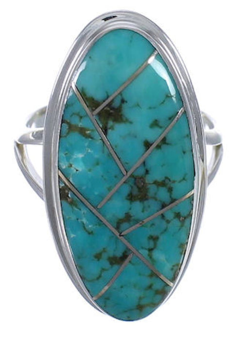 Southwest Sterling Silver Turquoise Inlay Ring Size 5-1/4 UX34198